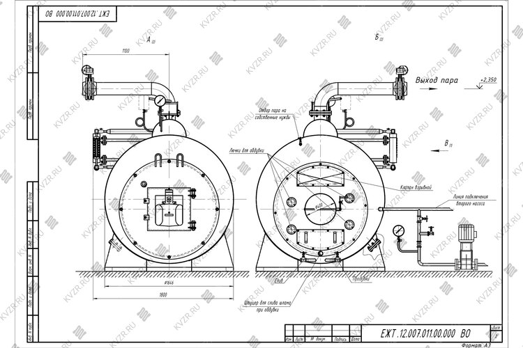 Чертеж парового мазутного котла 1200 кг 115 С