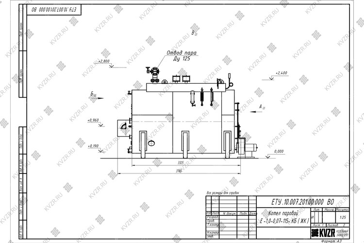 Чертеж парового котла КП 1000 на угле