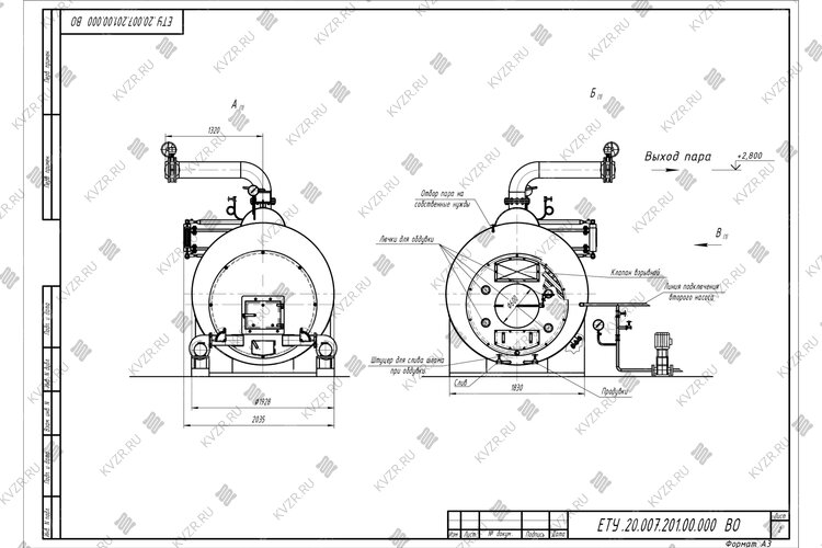 Чертеж угольного парового котла КП 2000